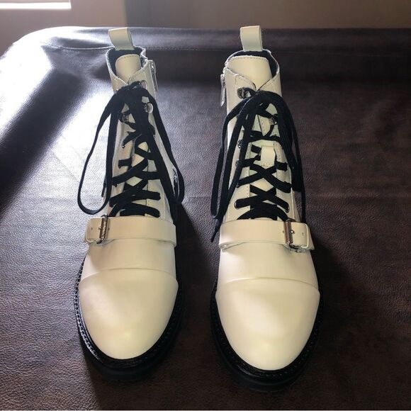 All Saints Donita Off White Leather Hiking Lace Up Combat Boots - Picture 8 of 16